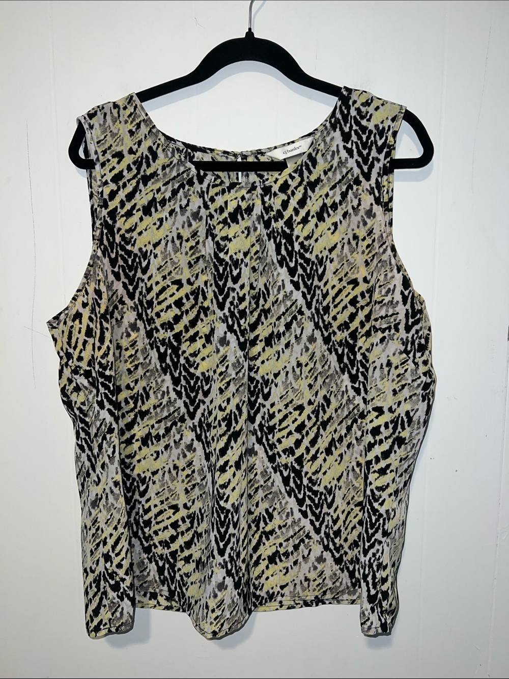 CJ Banks Abstract Print Sleeveless Tank in Black, Gray & Yellow 0907261